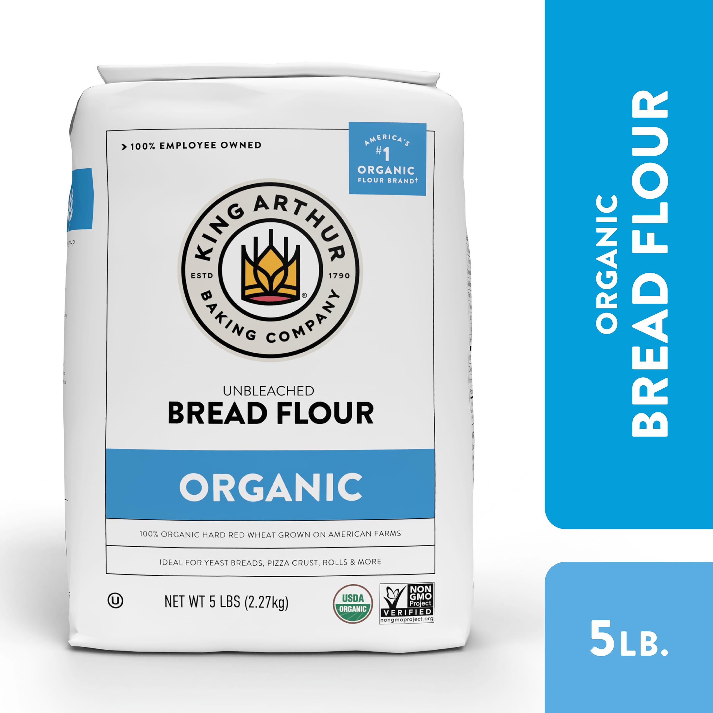 King Arthur Organic Unbleached Bread Flour - Non-GMO, 5 LB (Pack of 6) | Perfect for Artisan Bread, Pizza Dough & Homemade Pastries