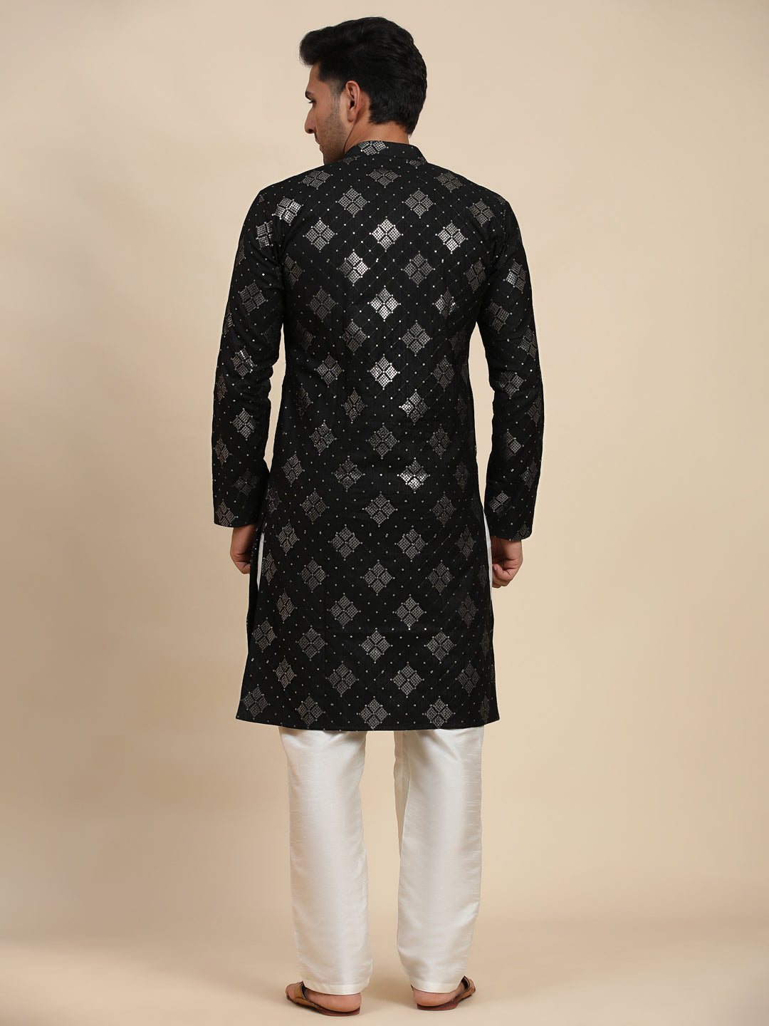 Men's Black Ready-Made Kurta Pajama with Designer Embroidery - Traditional Indian Outfit for Festivals, Weddings & Special Occasions