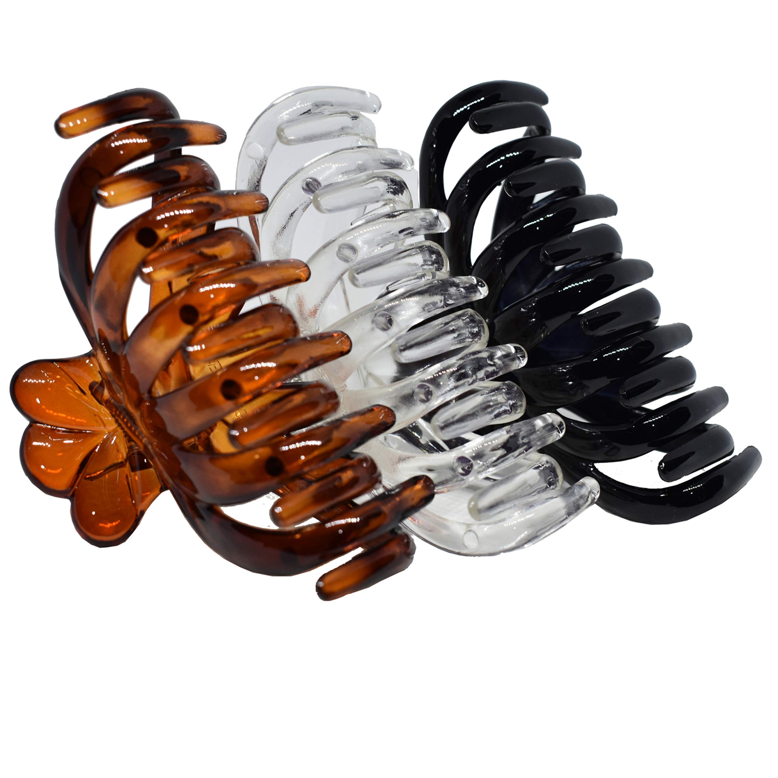 Marrie Non-Slip Hair Claw Clips for Women & Girls - Strong Hold Double Jaw Hair Clamps for Medium to Thin & Long Hair - Stylish Hair Accessories (Black, Brown, Clear) - Perfect for Work, School & Everyday Hairstyles