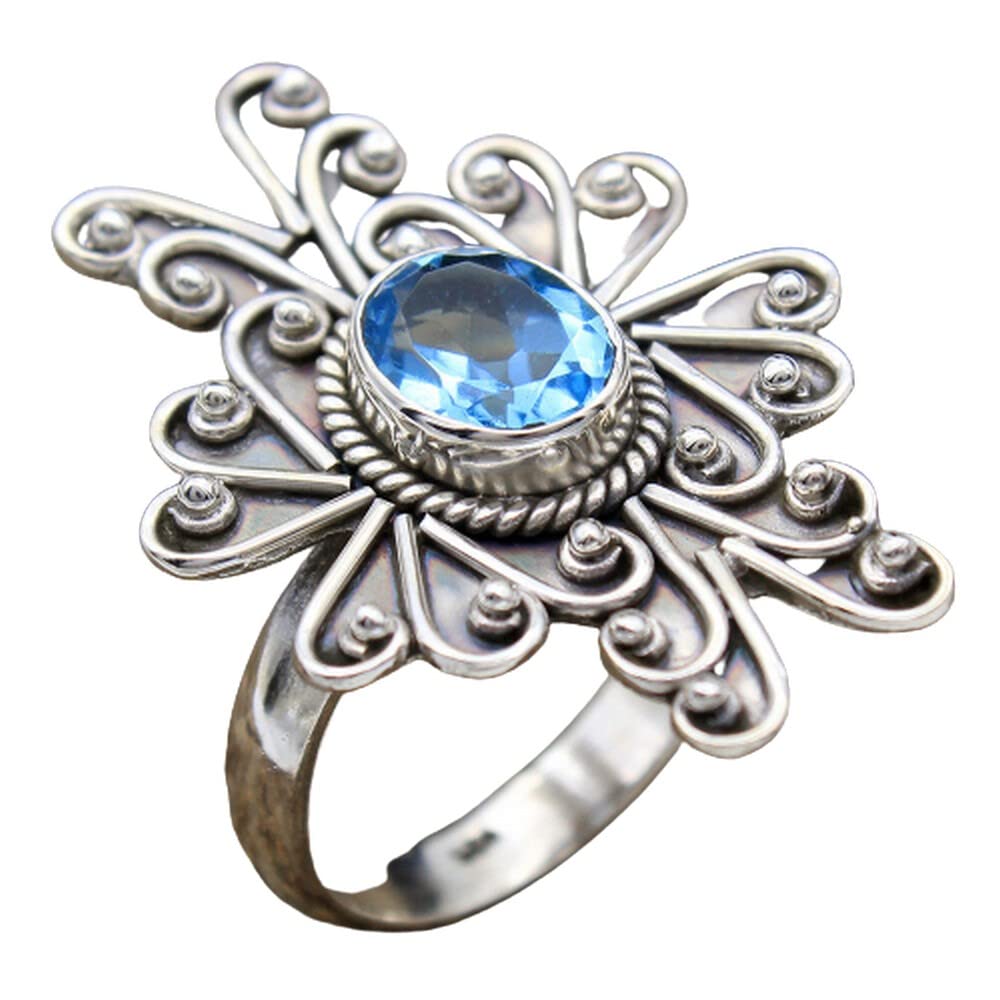 925 Sterling Silver Blue Topaz Rings for Women – Oval Bezel Set Gemstone Bridesmaid Rings | Elegant Statement Jewelry for Weddings, Parties & Special Occasions