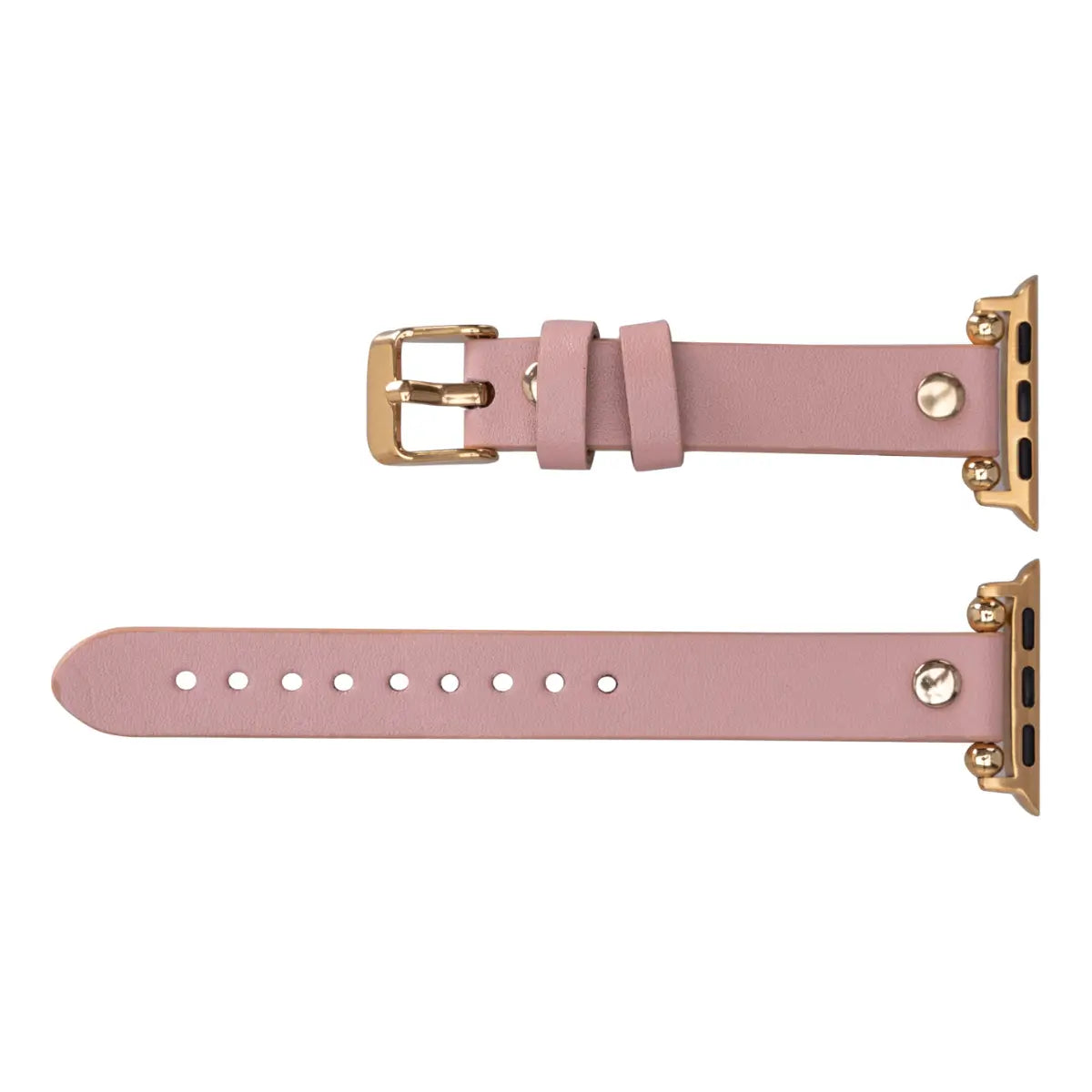 Pink Leather Ultra Slim Apple Watch Band with Gold Rivet - Stylish & Lightweight Replacement Strap for Women & Men - Perfect for Workouts, Office & Everyday Wear