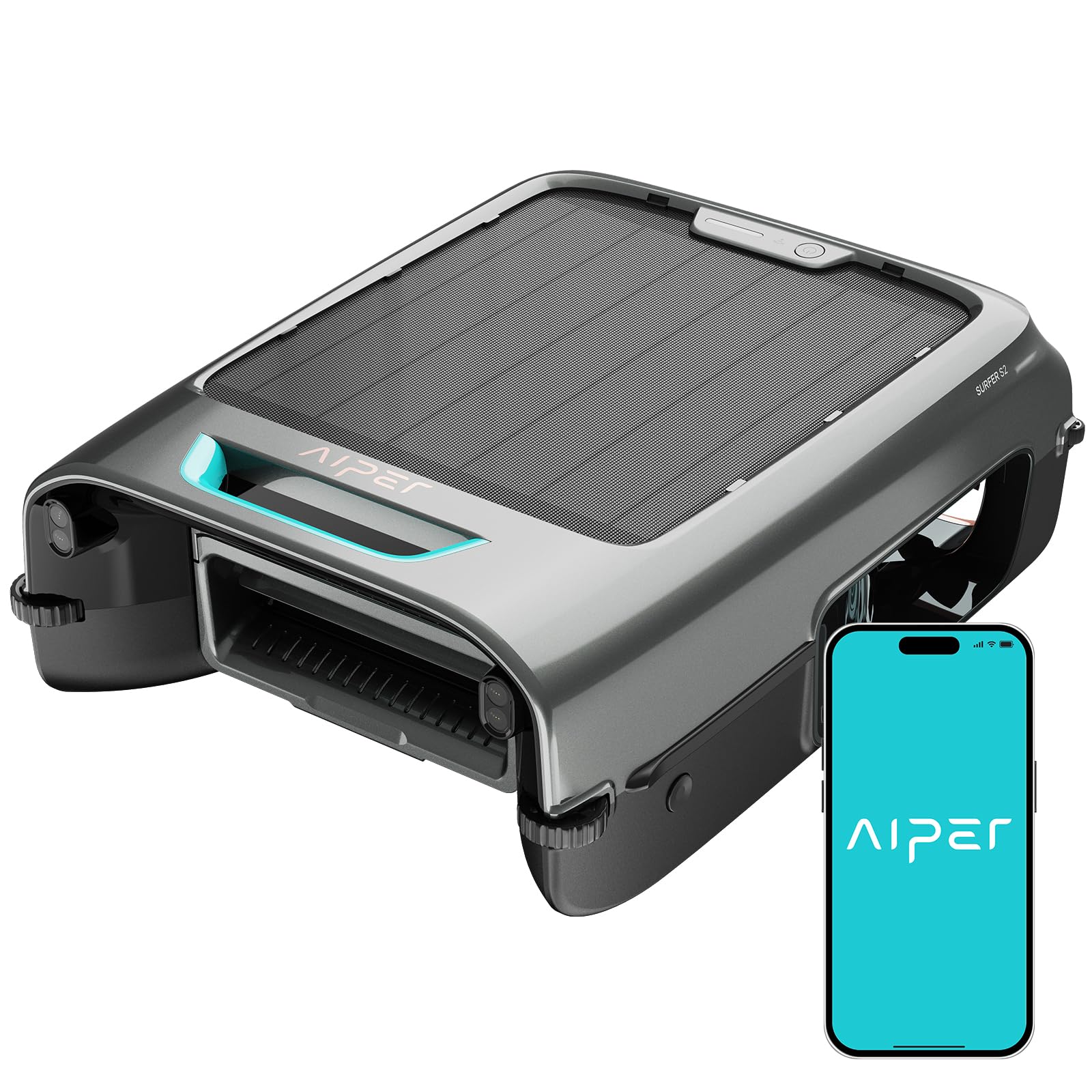 AIPER Surfer S2 Solar Pool Skimmer with APP Control, 24/7 Automatic Cleaning, Solar & Electric Dual Charging, Smart Obstacle Avoidance, for Inground/Above Ground Pools – Perfect for Backyard, Residential, and Vacation Homes