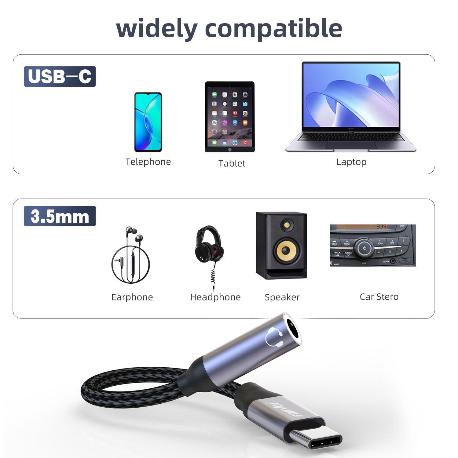 2 Pack USB C to 3.5mm Headphone Jack Adapter - Compatible with iPhone 15/14/13, Samsung Galaxy S23/S22/Note 20, Google Pixel 7/6/5 - Type C Audio Aux Dongle for Car, Home & Travel Use