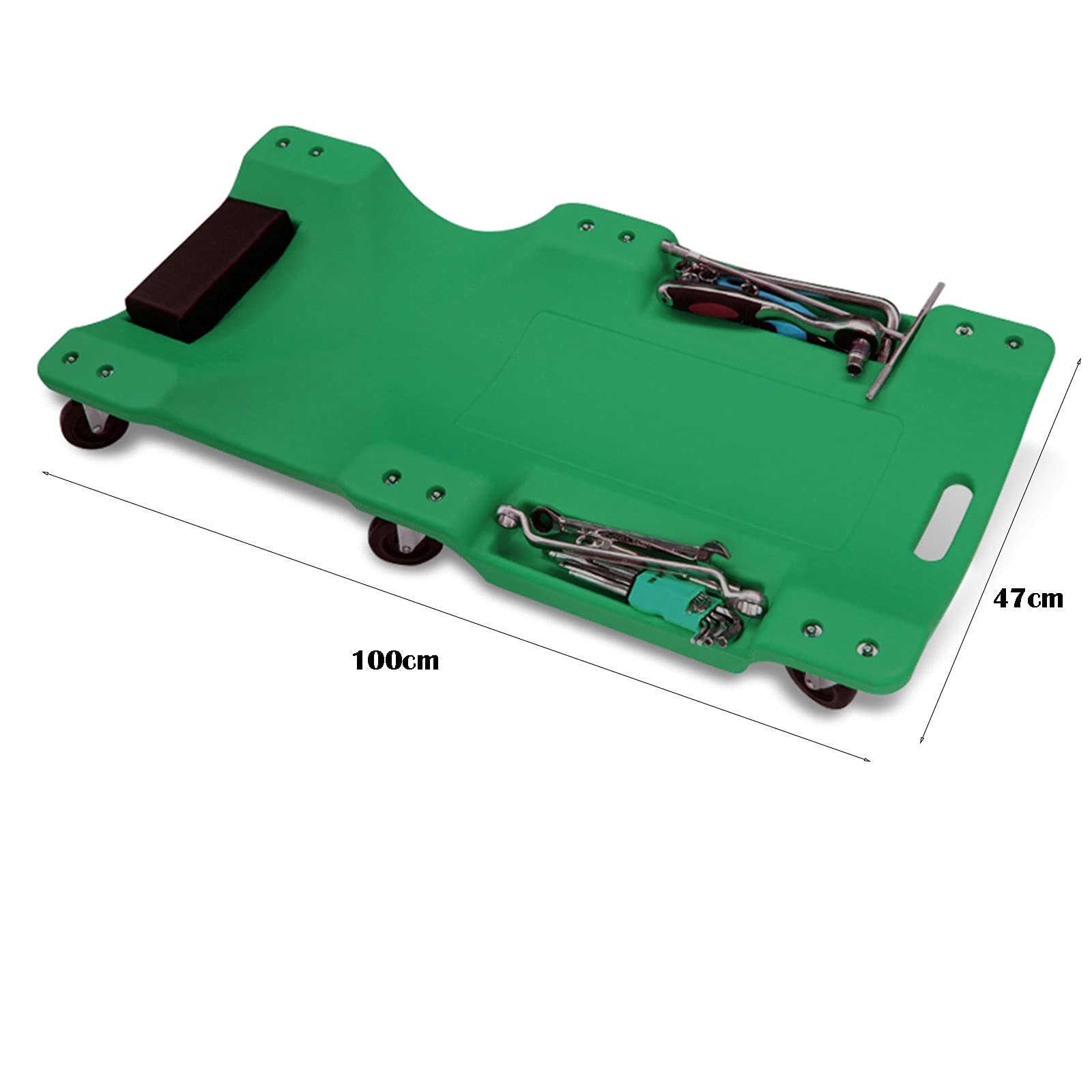 Heavy Duty Mechanic Creeper with Padded Headrest - Rolling Car Dolly for Under Vehicle Repair, Workshop & Garage Use - Non-Slip Molded Design with Carrying Handle (Green) - Perfect for DIY Auto Maintenance & Professional Mechanics