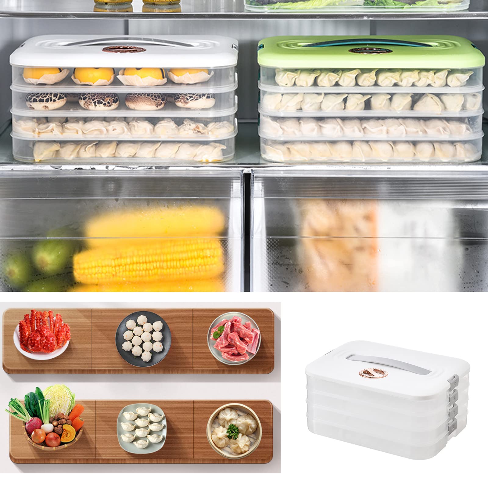 4-Layer Airtight Food Storage Containers with Lids - BPA-Free Plastic Dumpling & Meal Prep Boxes - Leakproof, Stackable Kitchen Organizers for Freezer, Fridge & Pantry Storage - Perfect for Meal Prep, Leftovers & Snacks