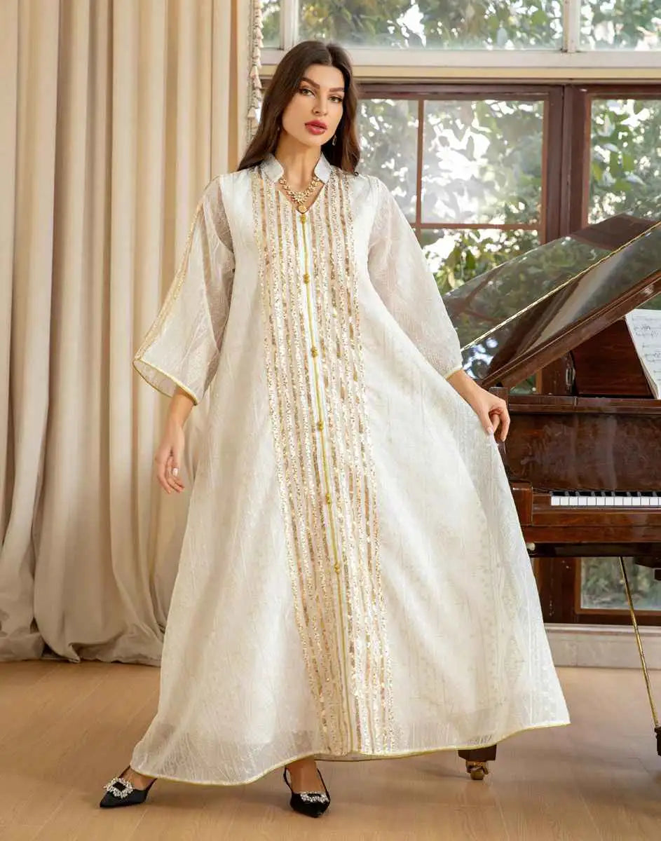 Elegant Eid Dress for Women - Sparkling Sequins & Embroidery Kaftan Caftan - Perfect for Eid Celebrations, Parties, and Special Occasions