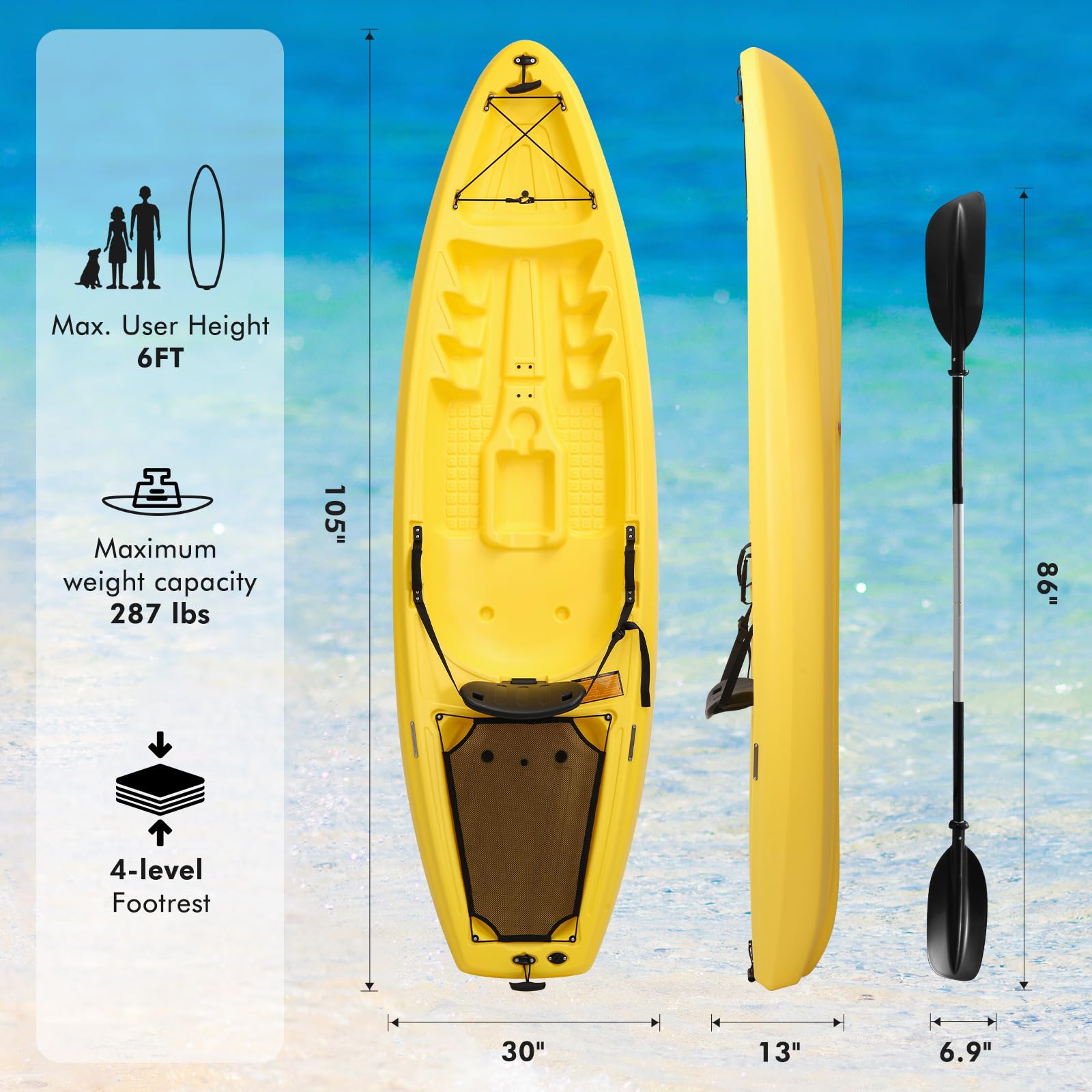 8.8 ft Whitewater Sit-In Kayak for Adults - One Person Recreational Kayaking for Rivers & Lakes | Perfect for Outdoor Adventures & Water Sports
