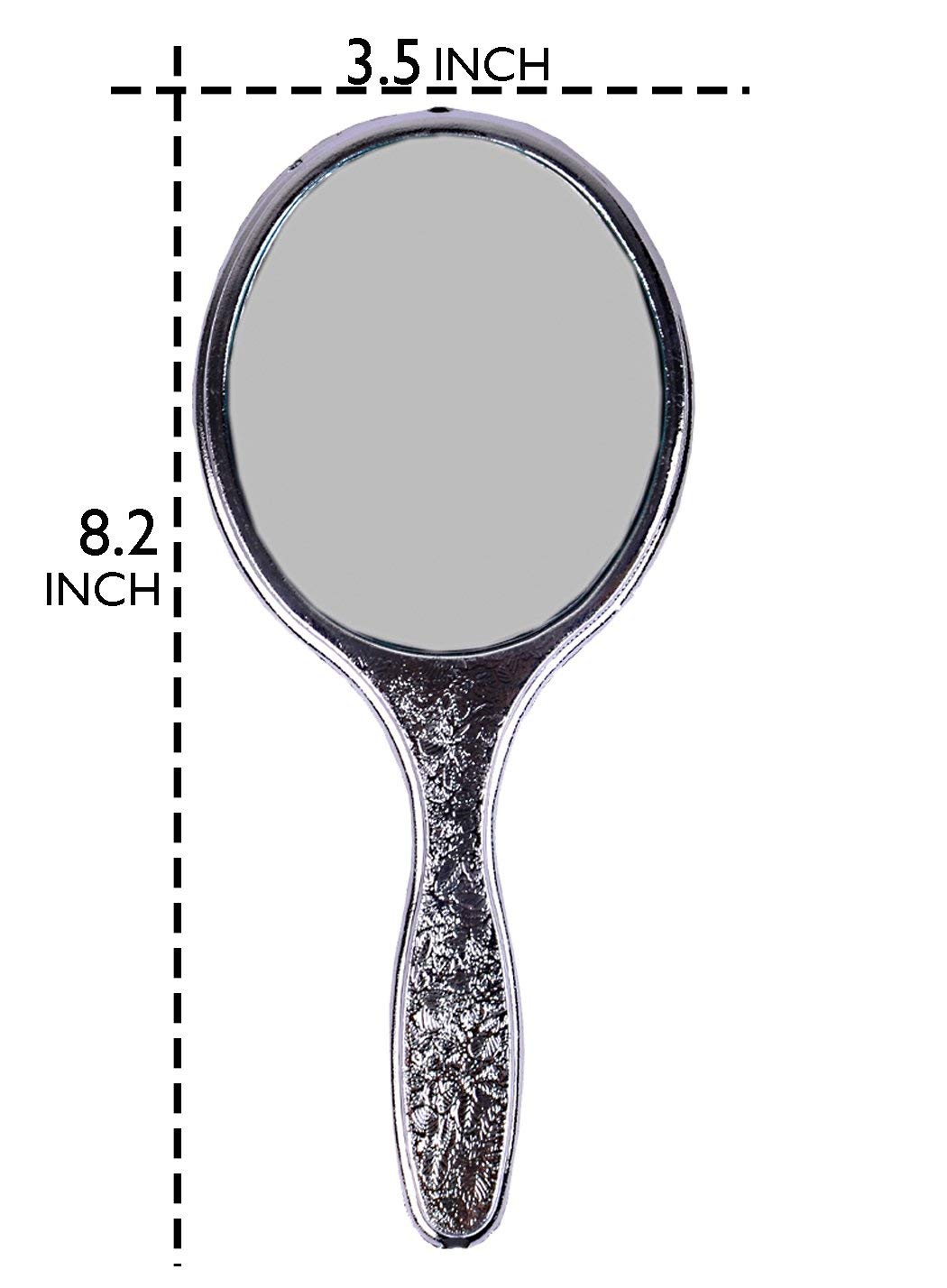 GLAN Large Vanity Mirror for Women - Silver Makeup Mirror with Stand, Portable Travel Hand Mirror for Makeup, Dressing & Beauty - Perfect for Bedroom, Bathroom & Travel Essentials