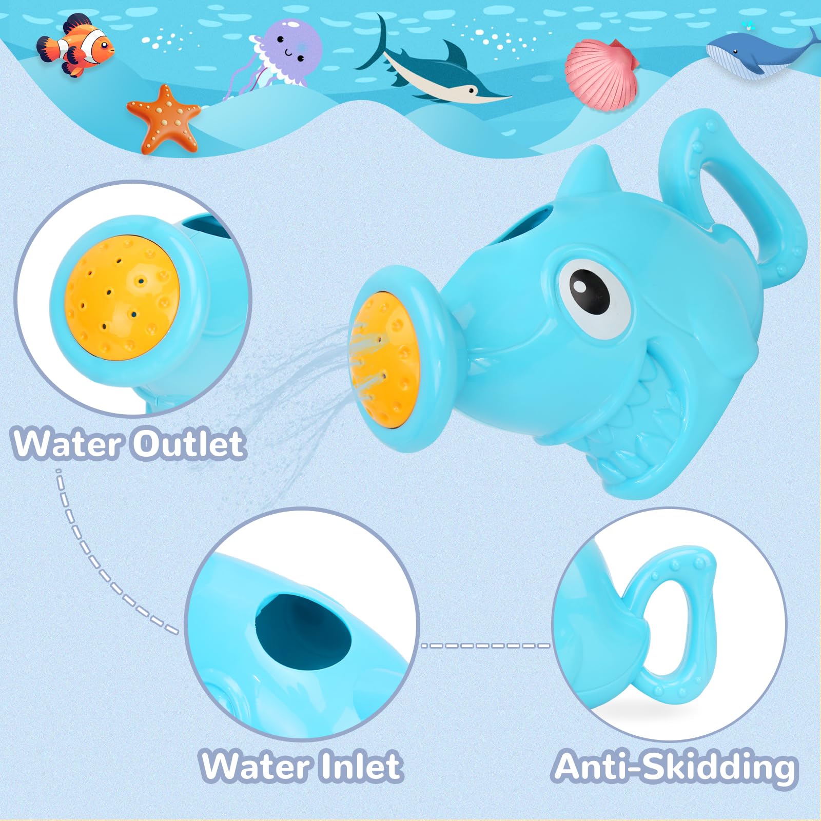 **14-Piece Toddler Bath Toys Set for Kids Ages 1-3 – Shark Shower, 5 Toy Boats & 8 Bath Cups – Fun Water Table & Bathtub Toys for Boys & Girls – Perfect Baby Pool & Bath Time Play Gifts**    *(Ideal for bathtime fun, outdoor water tables, baby pools, and sensory play – encourages motor skills and imaginative play!)*