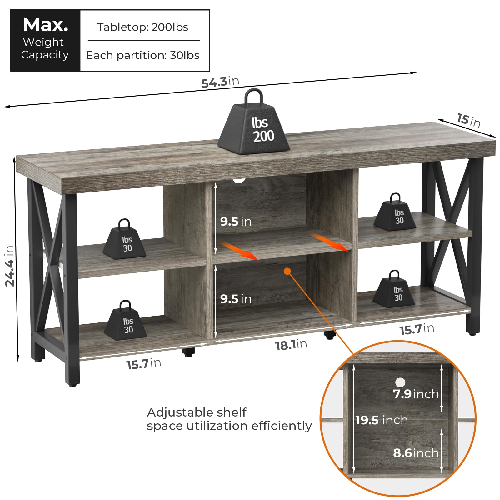 GreenForest 65 Inch TV Stand with 6 Storage Cabinets - Farmhouse Industrial Entertainment Center for Living Room, Gray | Perfect for Home Theater Setup & Living Room Organization