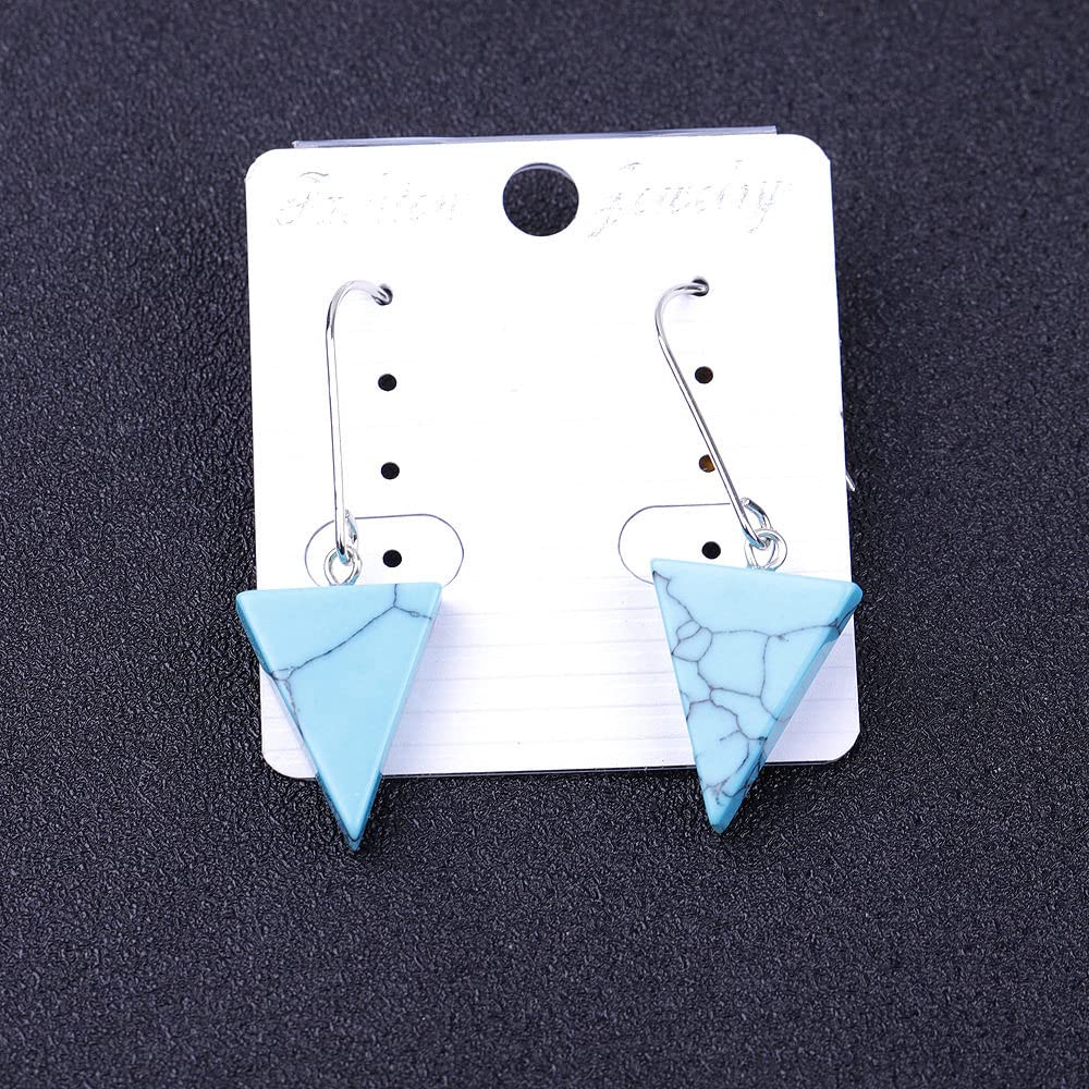ZDDL Turquoise Stone Dangle Earrings for Women - Natural Crystal Triangle Drop Earrings with Energy Gemstone Pendant, Elegant Jewelry Gift for Girls, Ladies & Moms | Perfect for Parties, Weddings & Daily Wear