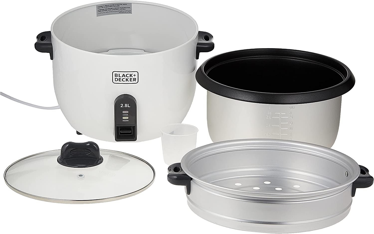 Black and Decker RC2850 1100W 2.8L Rice Cooker with 11.8 Cup Capacity - White Electric Rice Steamer for Perfectly Cooked Rice | Ideal for Small Kitchens, Dorms, and Family Meals