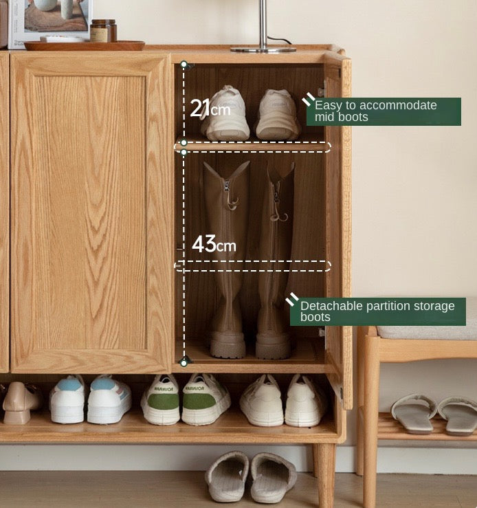 Solid Oak Wood Shoe Storage Cabinet with Bench - Entryway Shoe Organizer for Hallway, Living Room & Bedroom - Perfect for Changing Shoes & Organizing Footwear