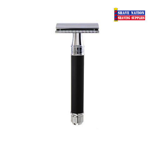 Edwin Jagger DE86RC14BL Closed Comb Safety Razor with Rubber Coated Ebony Handle - Perfect for Wet Shaving & Travel Grooming Kit