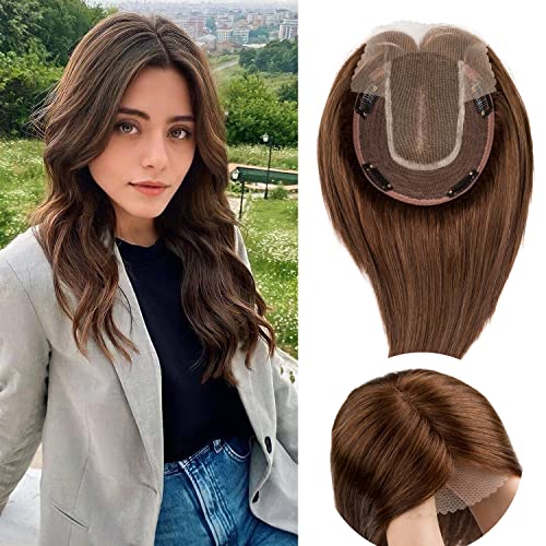 Teresa Lace Front Human Hair Topper for Women - 150% Density Mono Top Hair Piece with Clip-in Closure | Hand-Tied Mono Base for Thinning Hair & Short Hair | Adds Volume & Natural Look (12 Inch, 4#) | Perfect for Daily Wear, Special Occasions & Hair Loss Solutions