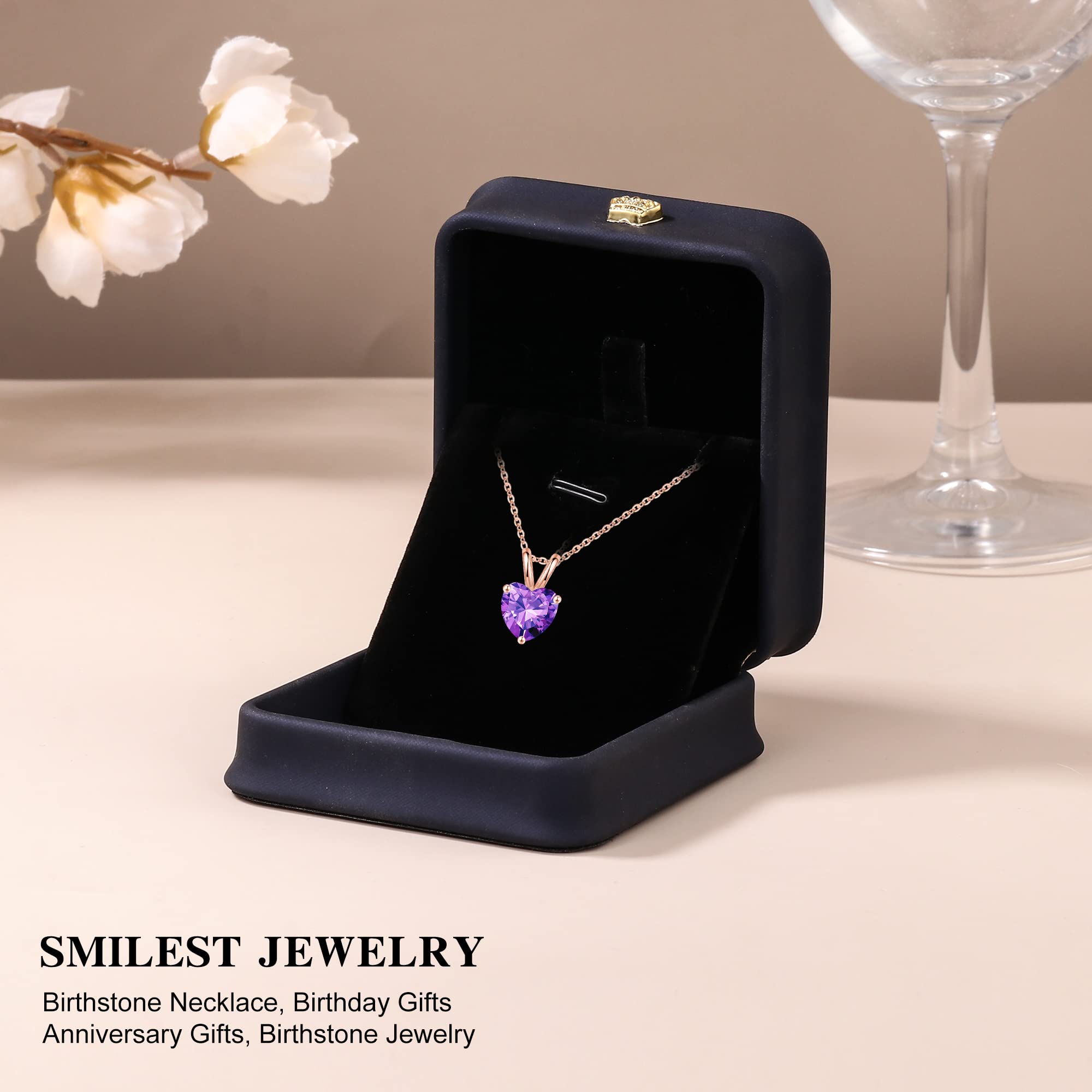 SMILEST Heart Birthstone Necklace for Women - 925 Sterling Silver Dainty Heart Pendant, Sparkling Birthstone Jewelry for Mom, Wife, Daughter, Grandma - Perfect Anniversary, Birthday Gift for Her | Elegant Everyday Wear & Special Occasion Jewelry