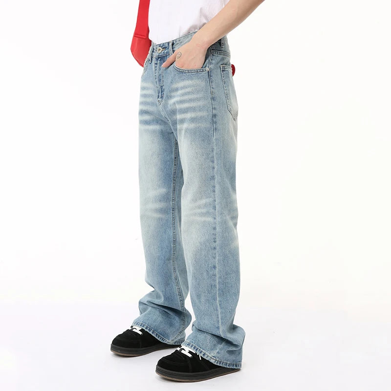 American Style Men's Jeans - Summer Washed Denim with Distressed Marks, Relaxed Straight Wide Leg & Spacious Pockets | Casual Chic Male Denim Pants (Style 9C6499) | Perfect for Streetwear, Weekend Outings & Urban Fashion