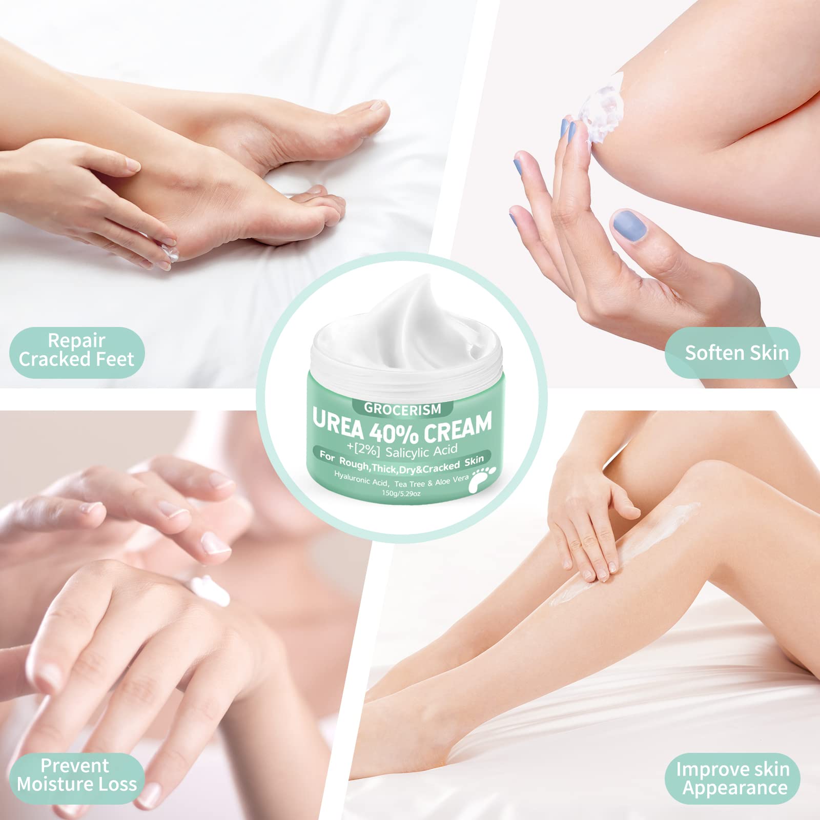 40% Urea Cream with 2% Salicylic Acid for Feet & Hands - 5.29 oz Maximum Strength Foot & Hand Moisturizer with Hyaluronic Acid, Tea Tree & Aloe Vera - Callus Remover & Deep Hydration Treatment - Perfect for Dry, Cracked Skin & Callus Removal at Home