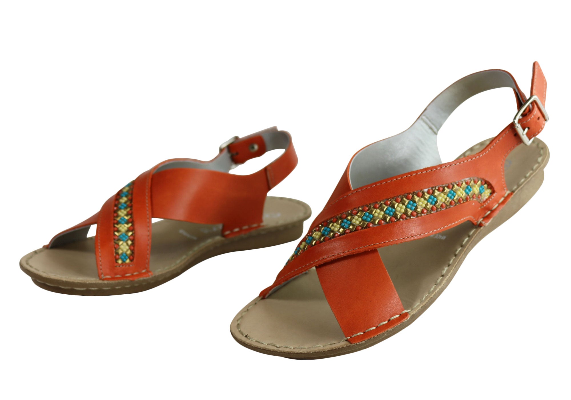 Andacco Veronique Women's Comfort Flat Leather Sandals - Handmade in Brazil - Perfect for Summer, Beach & Casual Outings
