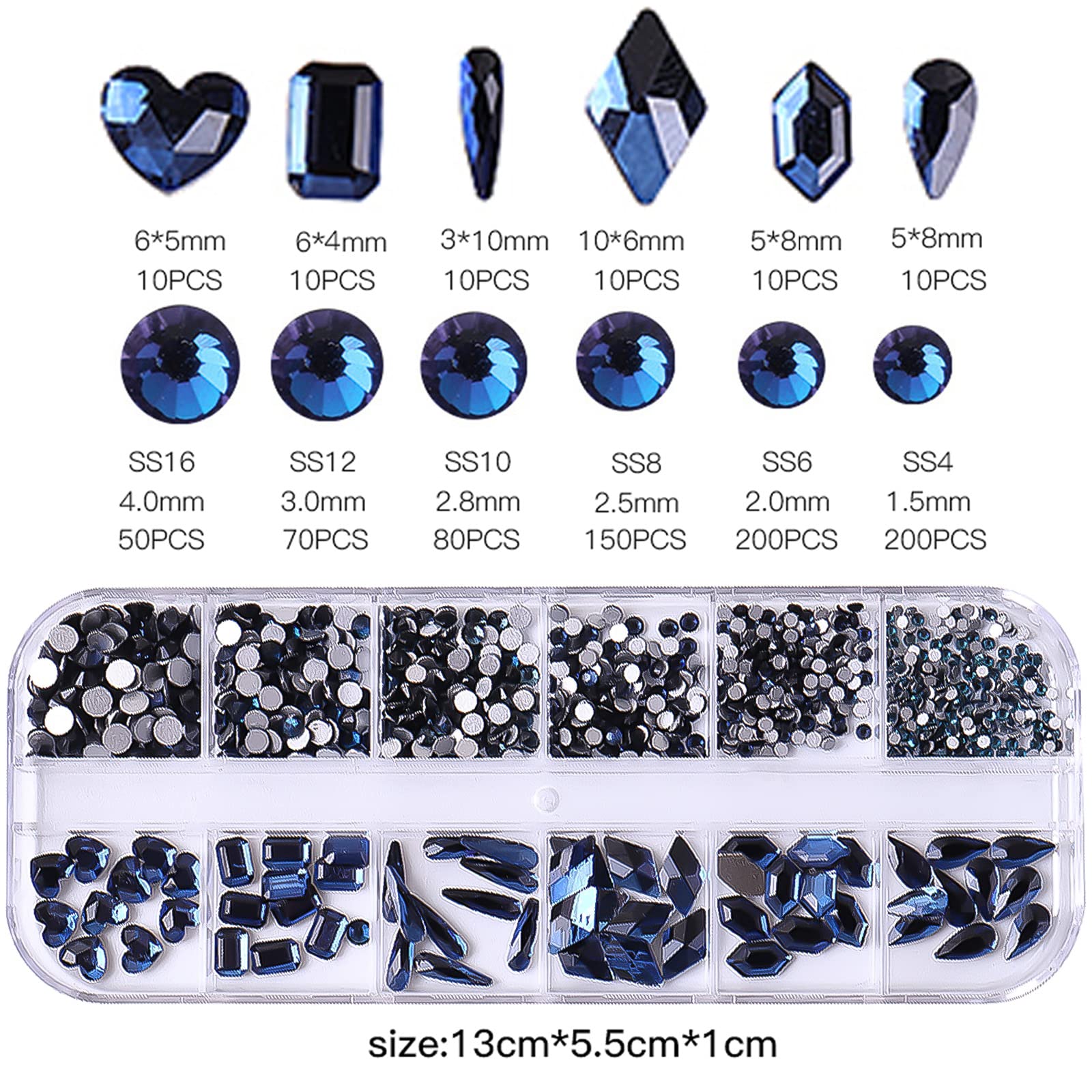RODAKY 810Pcs 3D Rhinestones for Nails - Flatback Gems, 6 Shape Nail Art Beads, DIY Crystal Diamonds for Nail Design, Makeup & Jewelry Crafting (Montana) - Perfect for Salon, Home Manicure & Party Glam Looks