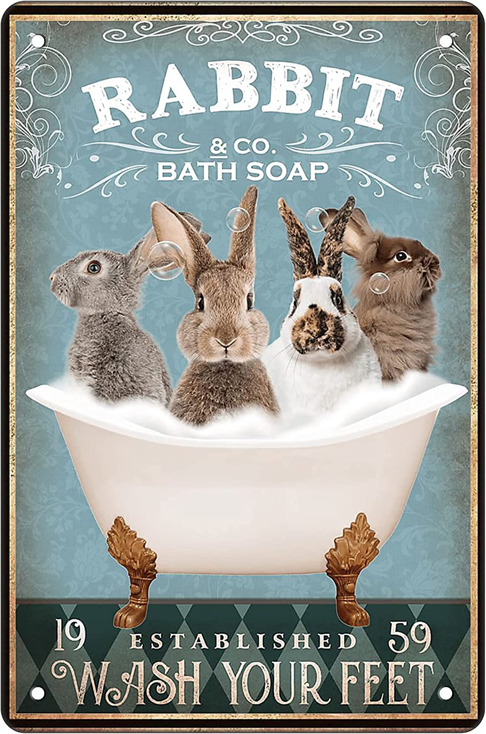 Funny Rabbit Decor for Bathroom & Bathtub - Cute Rabbit Lover Accessories, Farmhouse Wall Art Sign (8x12 Inch) - Perfect for Farmhouse Decor, Nursery, Kids Room & Rabbit Themed Bathroom