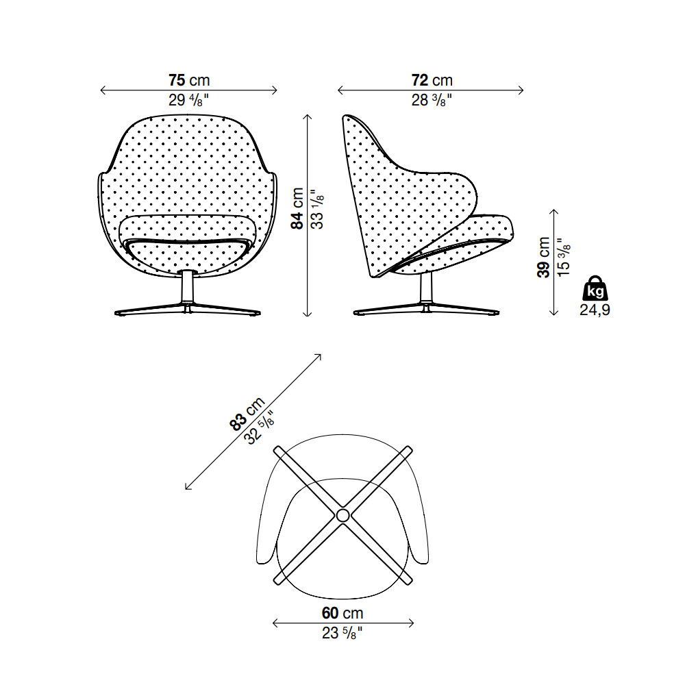 DUA Lounge Chair - Modern Swivel Trestle Chair for Living Room, Bedroom & Office - Comfortable 360° Rotating Accent Chair with Sturdy Base - Perfect for Relaxing, Reading & Entertaining Guests