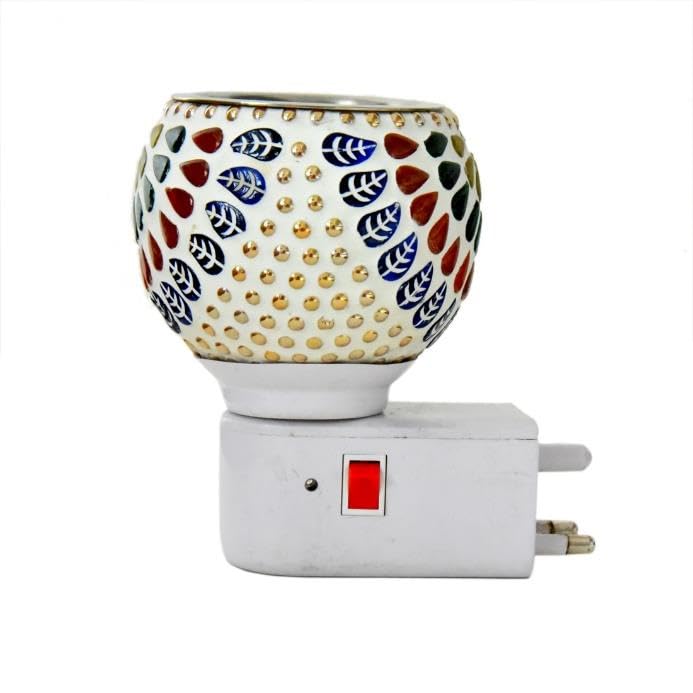 Indian Sky Pure Air Karpure Camphor Electric Diffuser - Ceramic Kapoor Dani with On/Off Switch & Night Light | Smoke-Free Aromatherapy for Home, Office, Yoga & Meditation | IS-M-13 MLTI Design