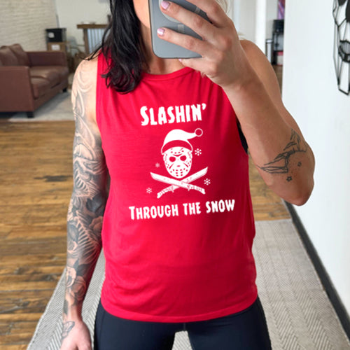 Slashin Through The Snow Muscle Tank Top - Sleeveless Workout Shirt for Men & Women - Perfect for Gym, Running, and Winter Sports