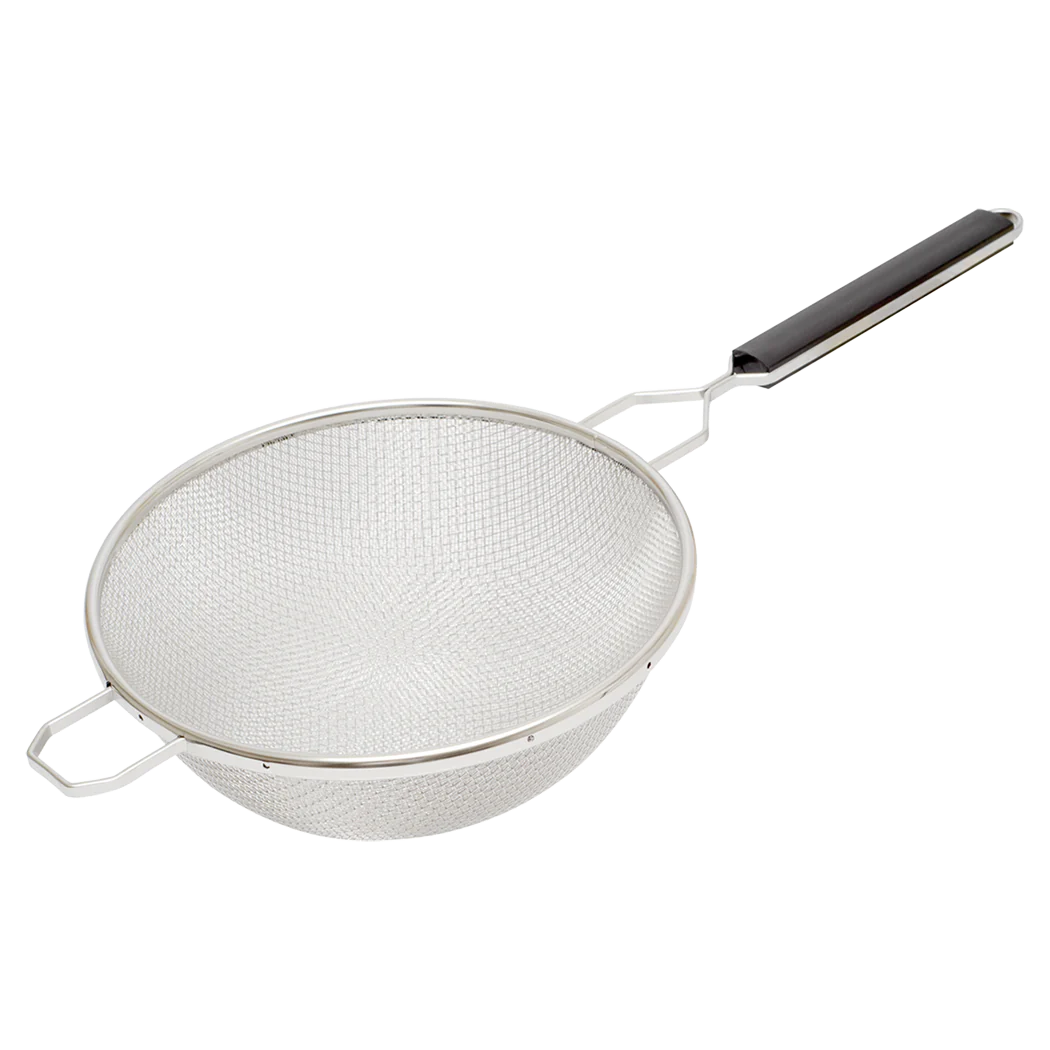 Browne 10.25-Inch Medium Double Mesh Strainer with Plastic Handle - Perfect for Pasta, Vegetables, and Fruit Washing in the Kitchen