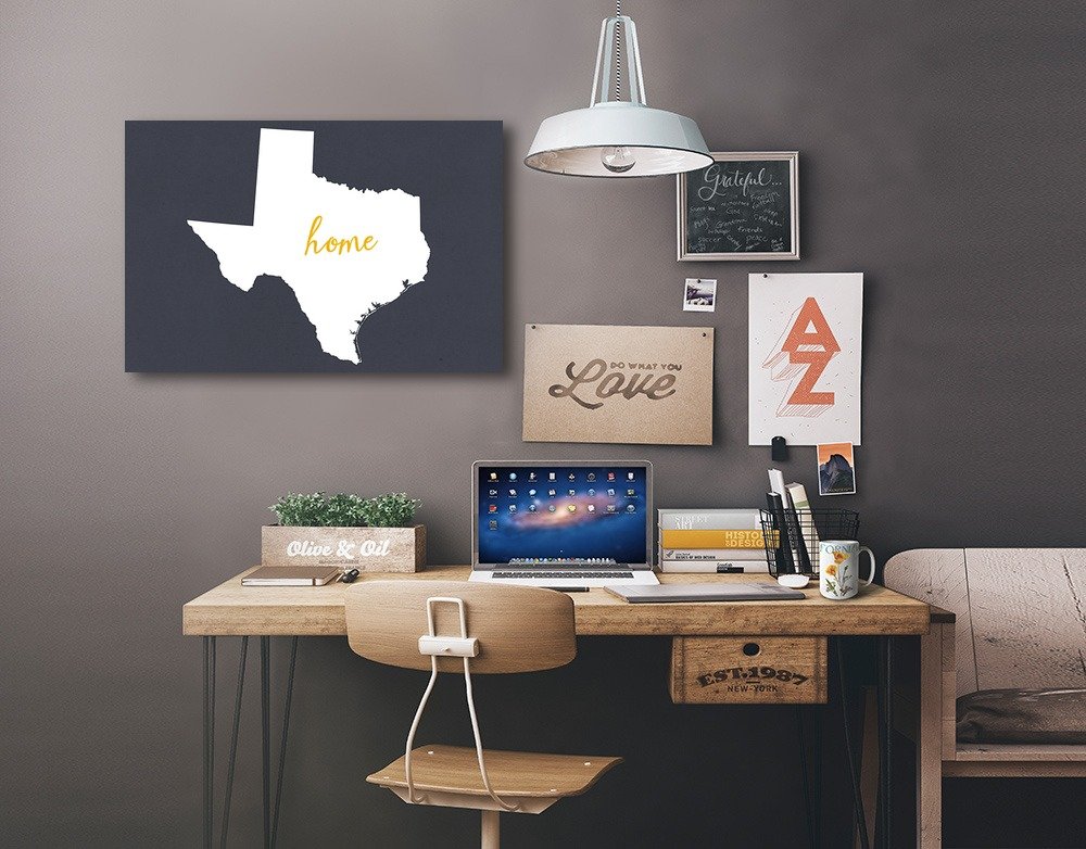 Texas Home State White on Gray 16x24 Wrapped Canvas Wall Art - Perfect for Living Room, Bedroom & Office Decor