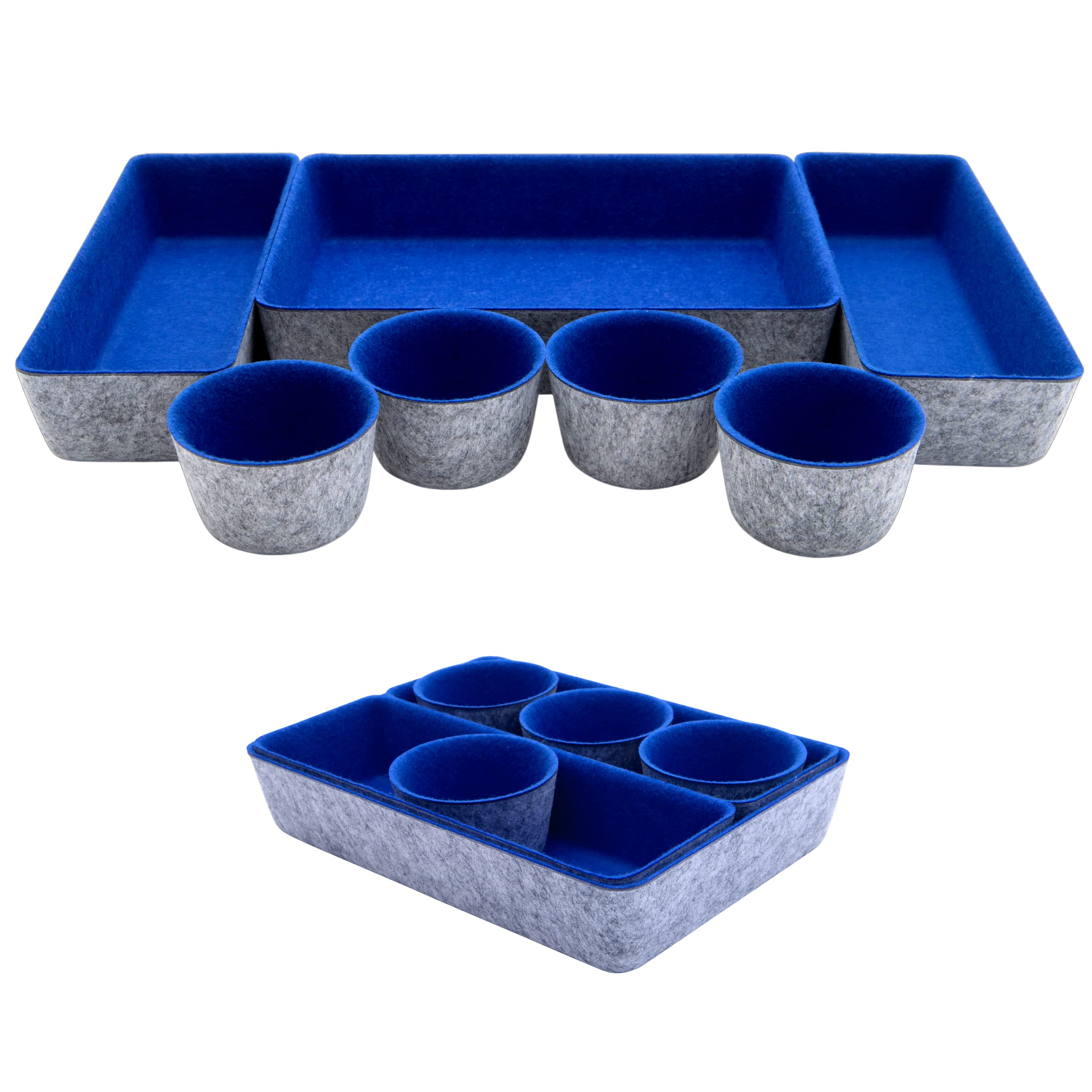 Teeo Drawer Organizers Set of 7 - Kitchen & Bathroom Storage Bins, Makeup & Home Office Desk Dividers - Royal Blue Compartment Organizers for Home Organization | Perfect for Clutter-Free Drawers & Efficient Workspace