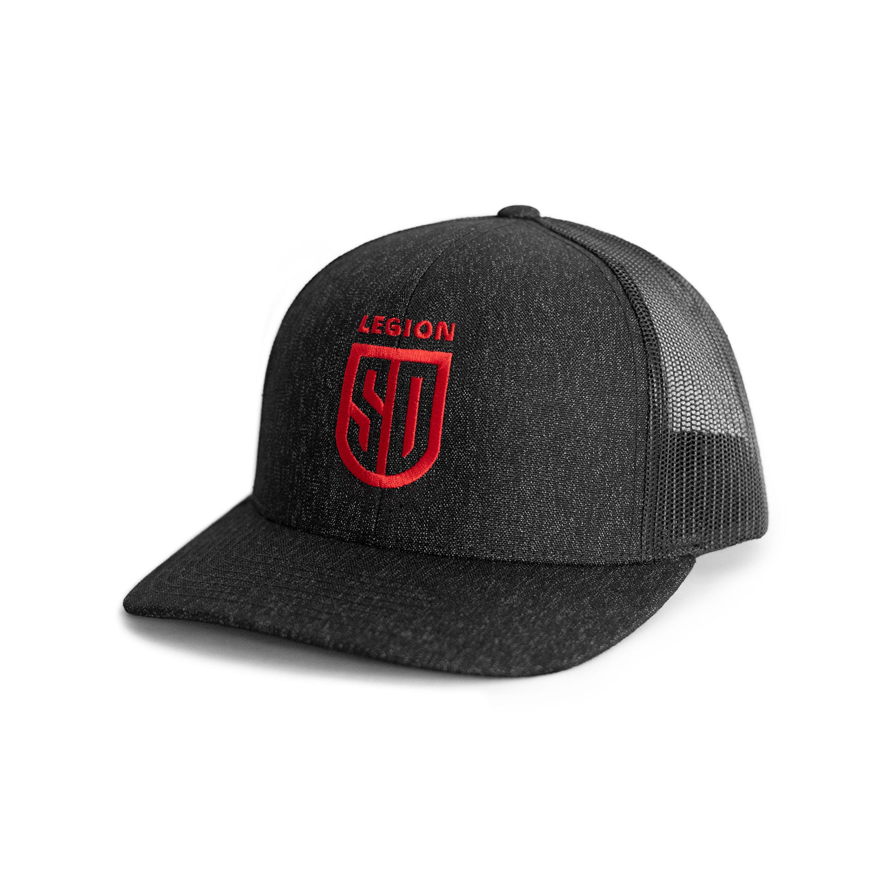SD LEGION Mesh Hat - Black with Red Logo - Breathable & Stylish Baseball Cap for Outdoor Sports, Hiking & Casual Wear