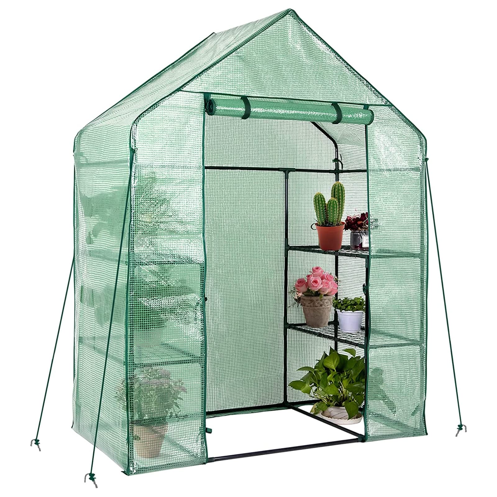L Cloud Walk-in Greenhouse with 4 Shelves & 6 Tiers - Roll-Up Zipper Door Plant Grow House with PE Cover | Outdoor Gardening Greenhouse for Seeds, Flowers & Vegetables | Perfect for Backyard, Patio & Urban Gardening