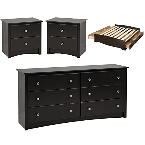 Home Square 4-Piece Bedroom Set with Storage Bed, 6-Drawer Double Dresser & 2 Nightstands - Complete Modern Bedroom Furniture for Master Bedroom or Guest Room