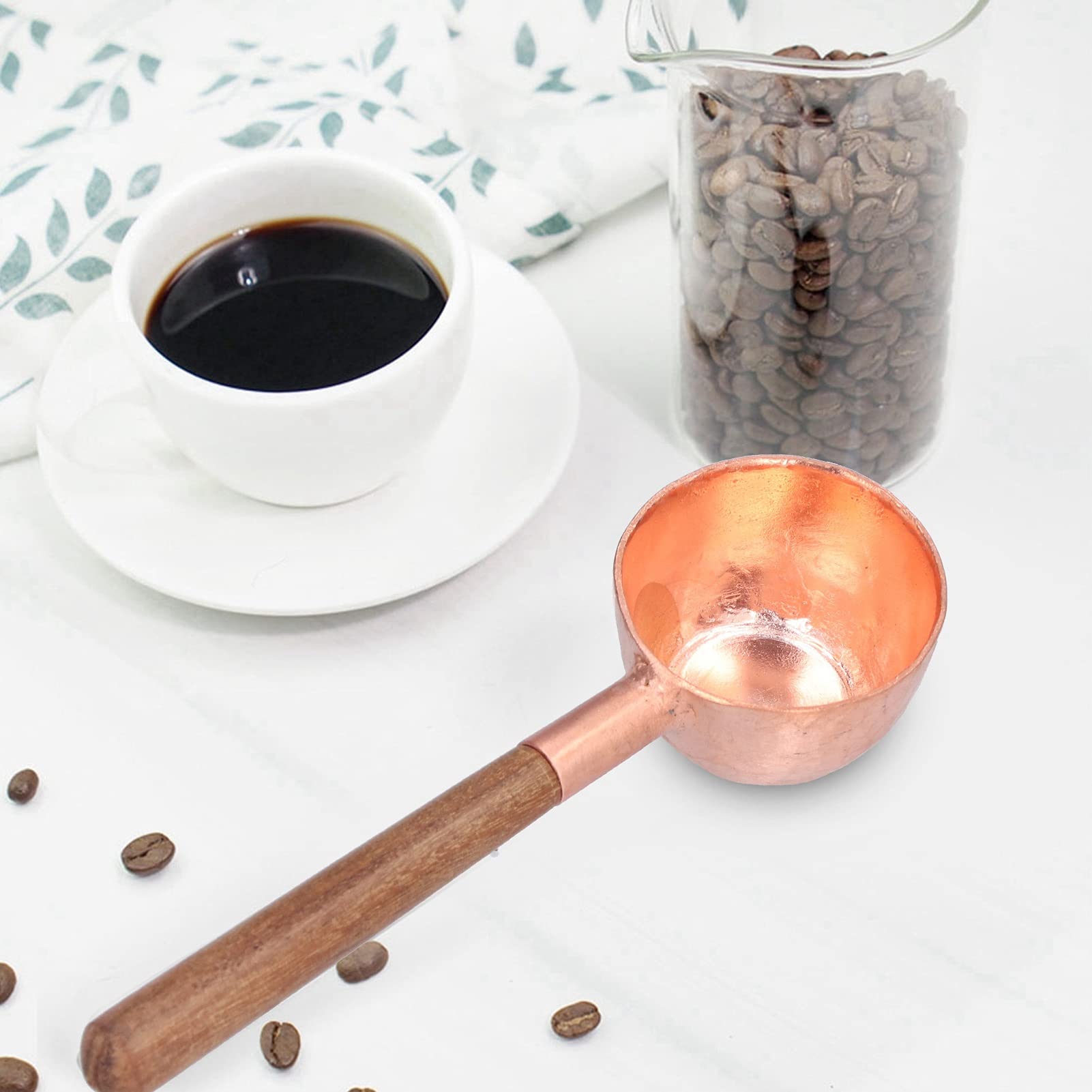 Premium Set of 2 Copper Measuring Spoons for Coffee Beans - Handcrafted Copper & Composite Wood Barista Tools - Perfect for Coffee Shops, Home Brewing & Gift Giving