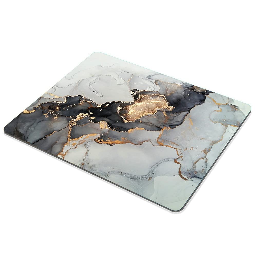 Premium Grey Marble Rectangular Mouse Pad - Non-Slip Rubber Base Office Desk Mat (9.5