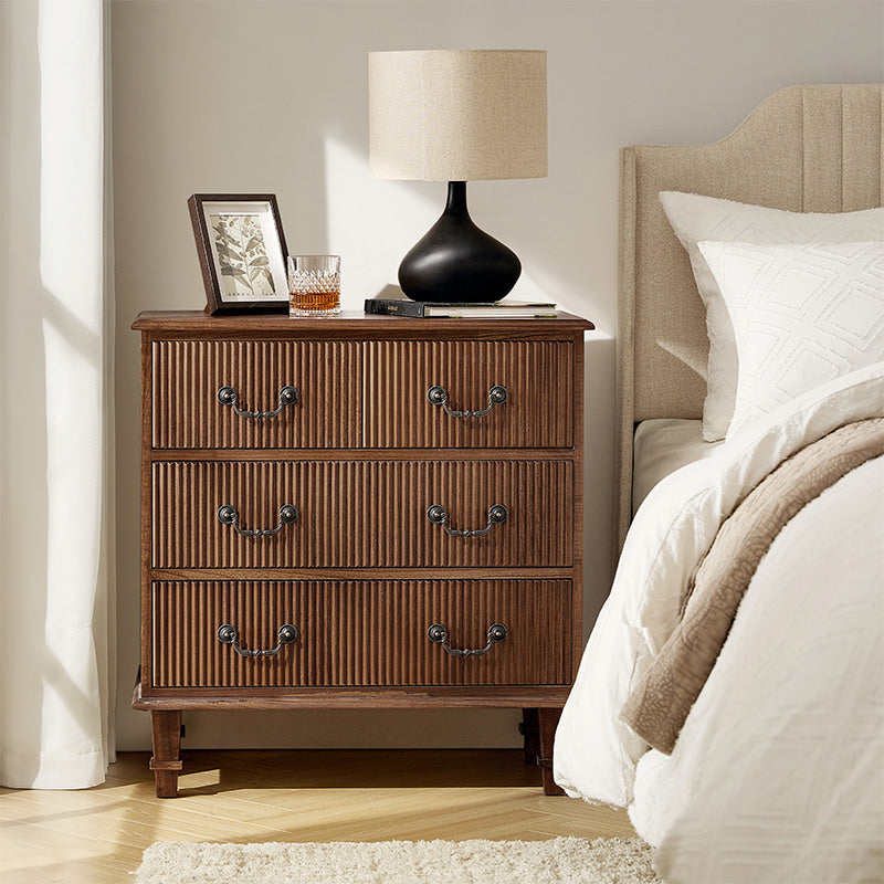 Rustic 3-Drawer Nightstand with USB Charging Station - Solid Wood Bedside Table for Bedroom, Living Room & Guest Room | Galatea Optional Types