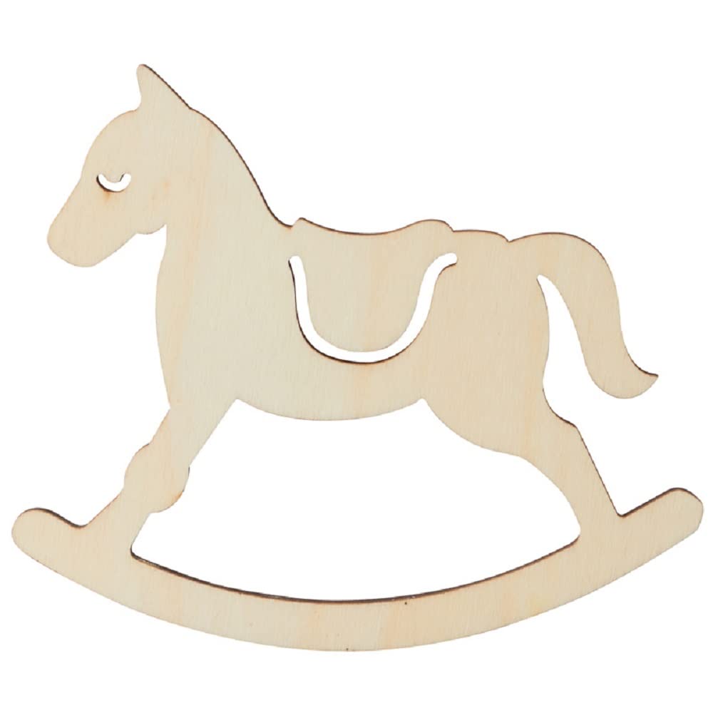 24 Unfinished Wooden Rocking Horse Cutouts for DIY Christmas Ornaments, Baby Shower Decorations & Gender Reveal Parties - Bulk Craft Supplies for Holiday Decor & Nursery Room Decorating Projects