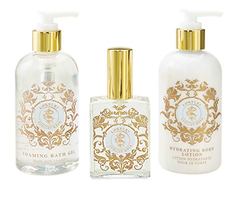 Shelley Kyle Lorelei Complete Gift Set - Hydrating Body Lotion, Foaming Bath Gel & Perfume in Elegant Cream & Gold Gift Box with Ribbon | Perfect Birthday, Anniversary & Valentine's Day Present for Her