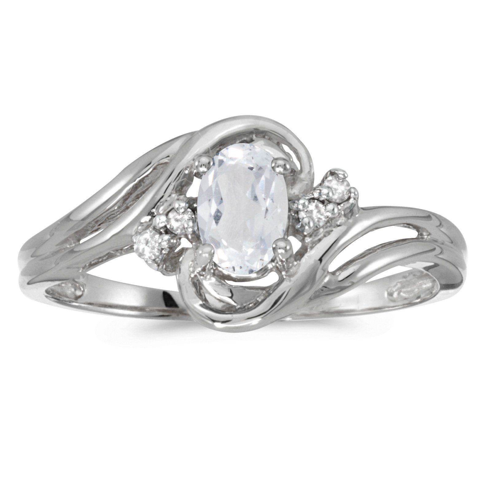 14K White Gold Oval White Topaz and Diamond Engagement Ring for Women - Size 7 | Elegant Wedding Band, Anniversary Gift, Promise Ring for Her