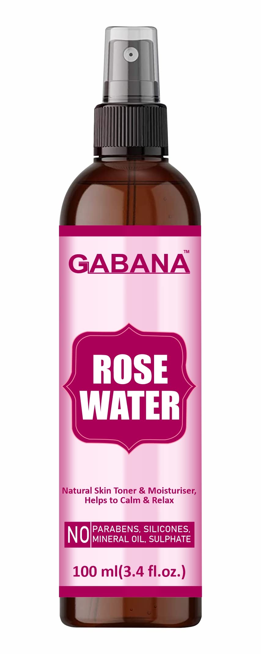 GABANA Pure & Natural Distilled Rose Water Facial Toner Spray - 100ml (Pack of 1) | Hydrating Face Mist for Dry Skin, Makeup Setting Spray & Skin Refresher | Perfect for Daily Skincare Routine, Post-Workout Refresh & Travel Essentials