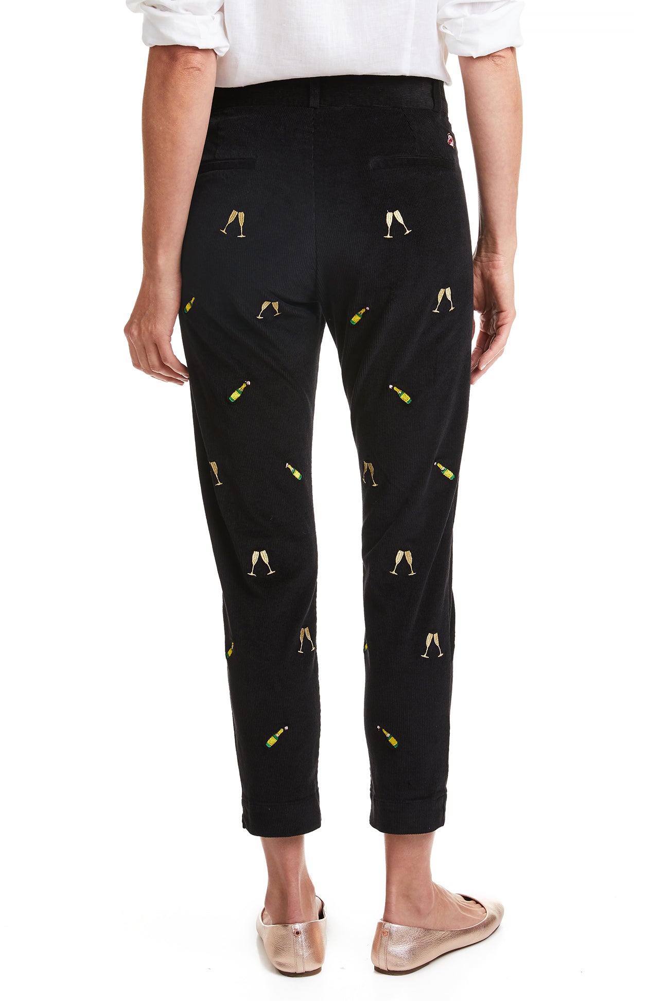 Beachcomber Corduroy Ankle Capri Pants for Women - Black with Champagne Toast - Comfortable & Stylish Casual Wear for Beach Outings & Summer Vacations