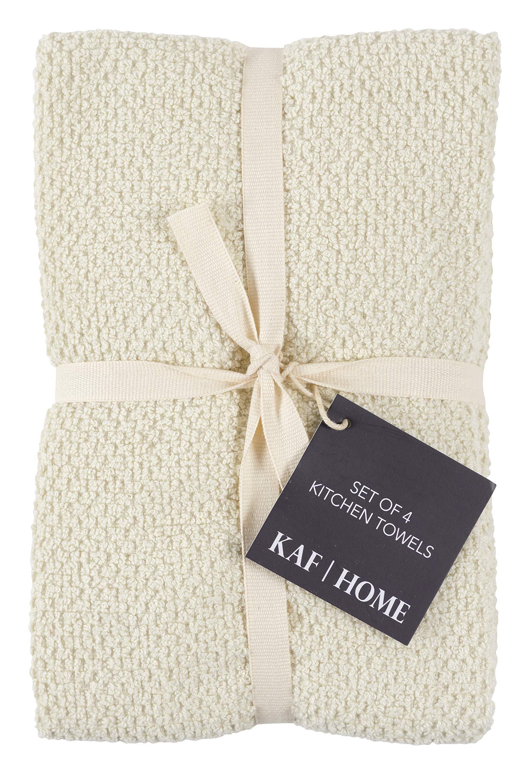 Premium KAF Home Deluxe Popcorn Terry Cotton Kitchen Dish Towels - Ultra Absorbent & Soft Set of 4 in Alabaster White - Perfect for Cooking, Baking & Dish Drying