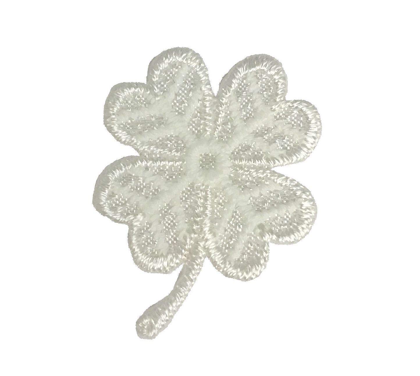 White Irish Shamrock Clover Embroidered Iron-On Patch for DIY Crafts, Clothing, and Accessories - Perfect for St. Patrick's Day, Gifts, and Custom Decor