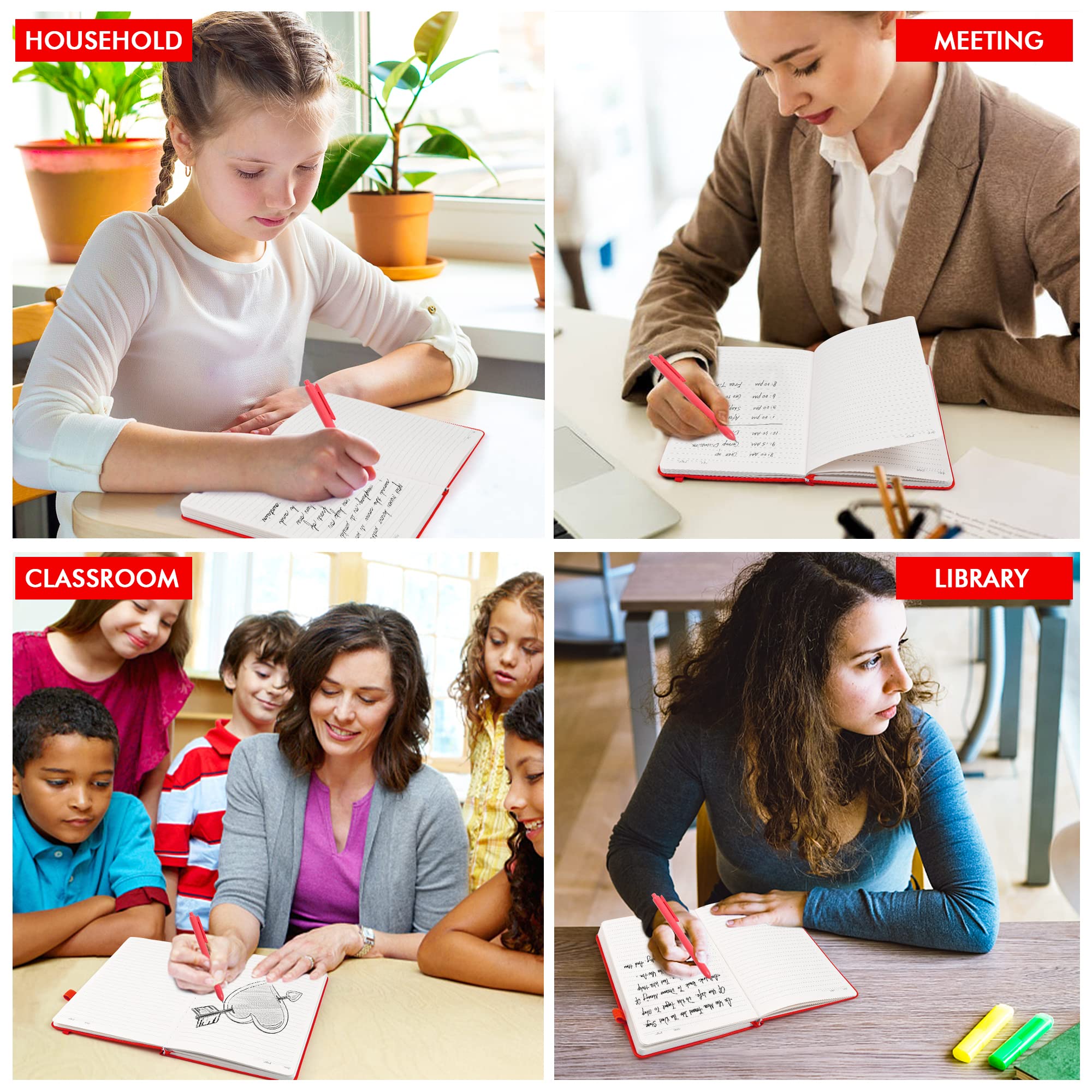 12 Pack A5 Hardcover Notebook Journals with 12 Black Pens - 120 GSM Ruled Writing Notebook Set with Pen Holder for School, Office, Travel & Business - Classic Red 5.1