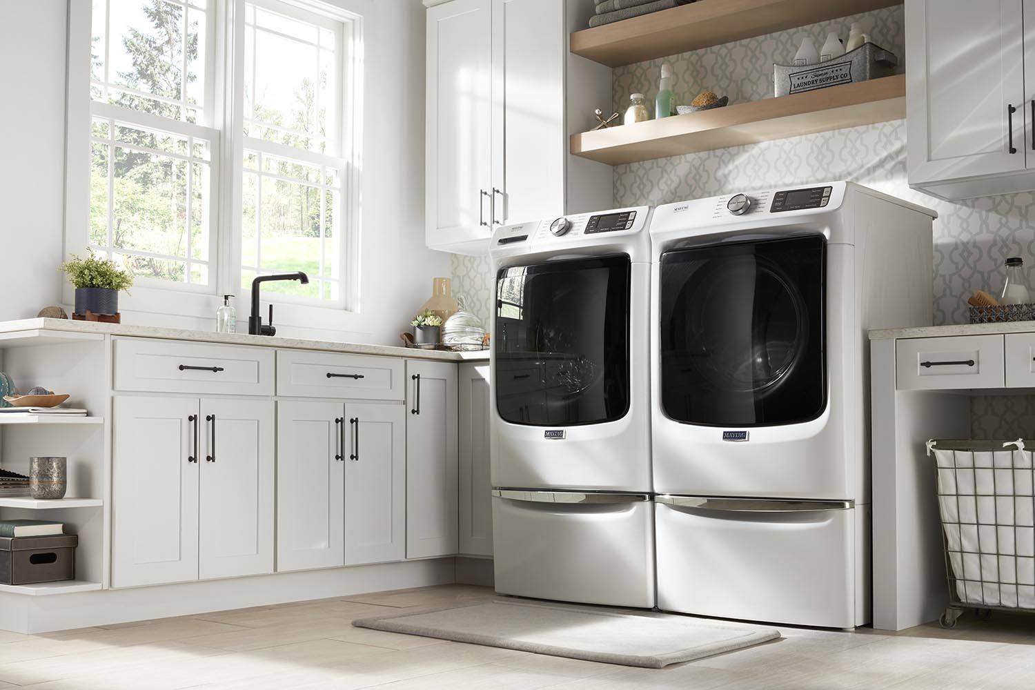 Maytag MHW6630HW 5.5 cu ft Front Load Washer & YMED6630HW 7.3 cu ft Electric Dryer Set - White Energy Efficient Laundry Pair for Home, Apartment, or Laundromat Use