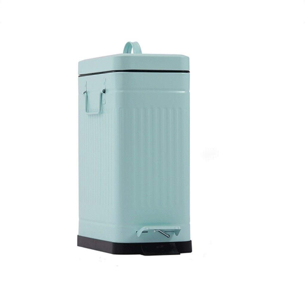 10L Silent Pedal Trash Can with Lid - Green Striped Rectangular Kitchen Garbage Bin, Durable Wrought Iron Design for Home & Office Recycling | BZSM Household Waste Basket for Kitchen, Bathroom & Outdoor Use
