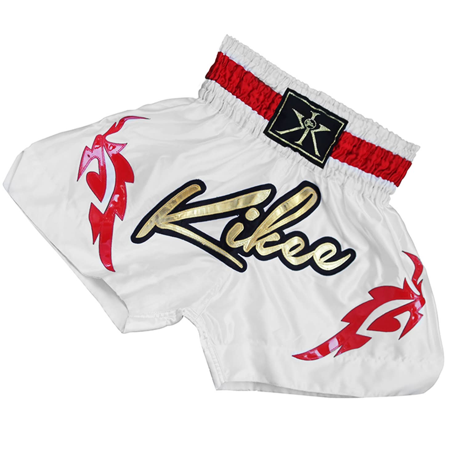 KIKEE Muay Thai Shorts for Men & Women - MMA Kickboxing Training Shorts for Gym, Martial Arts & Fitness - Breathable 100% Polyester, Lightweight & Durable - Machine Washable - White, X-Large - Perfect for Muay Thai, Kickboxing, MMA Training & Workouts