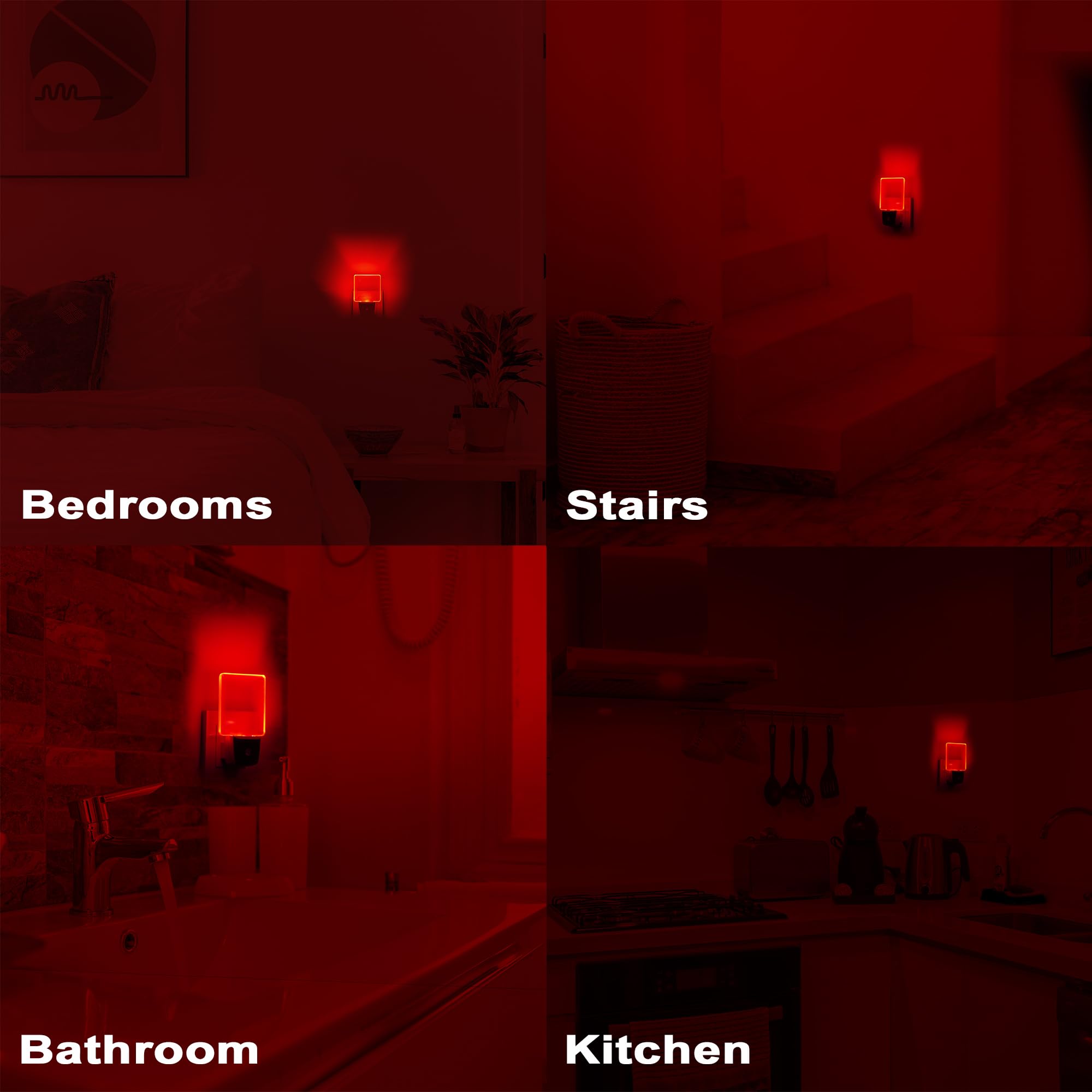 Greenic Red LED Night Light 2 Pack - Auto On/Off Plug in Night Light with Dusk to Dawn Sensor | Perfect for Bedroom, Nursery, Hallway & Bathroom Safety Lighting