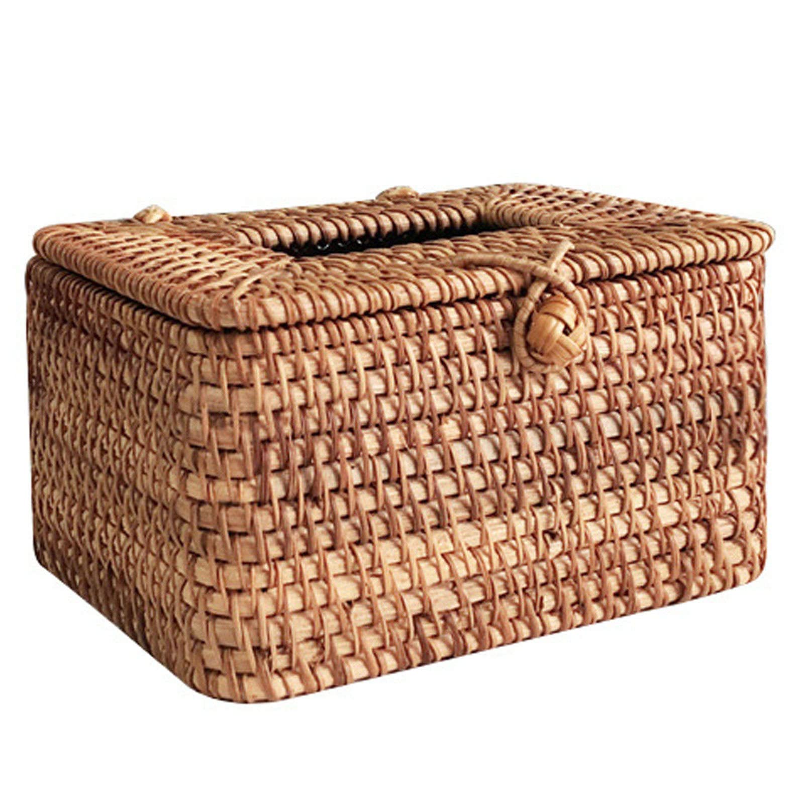 ROWGEE Nordic Rattan Tissue Box Holder - Minimalist Desktop Paper Holder & Napkin Dispenser for Bedroom, Living Room, Office - Home Decor Accessory - Perfect for Modern, Scandinavian & Boho Style Interiors